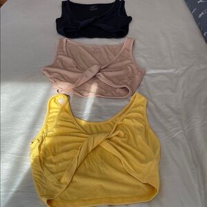 M.  NWOT Women's Ribbed Twist Front Crop Tops - Black, Beige, Yellow